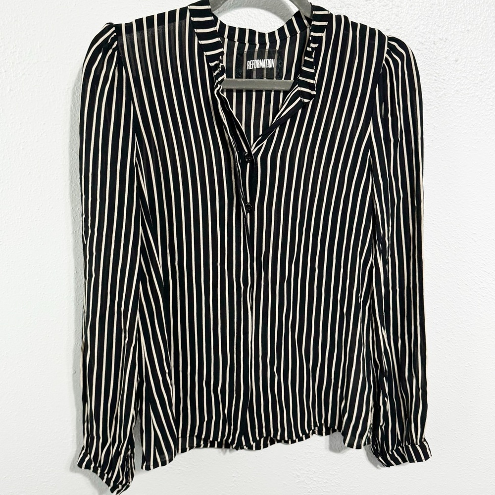 Reformation Arlington blouse black striped small